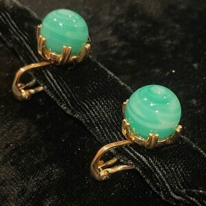 VTG Ciner glass swirl faux jade earrings